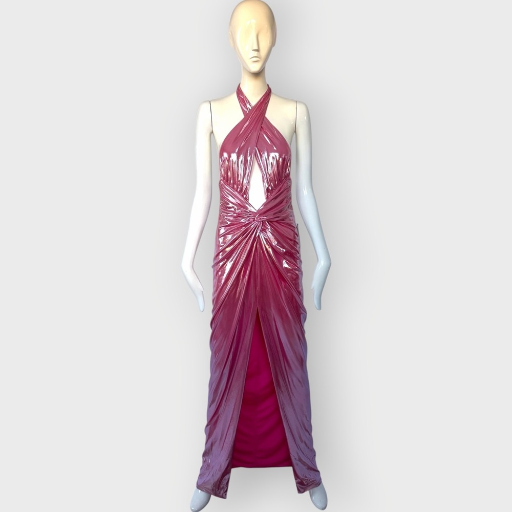 $798 Retrofete Nissa Dress Pink Gold Lame Knotted Halter Designer Rare Small